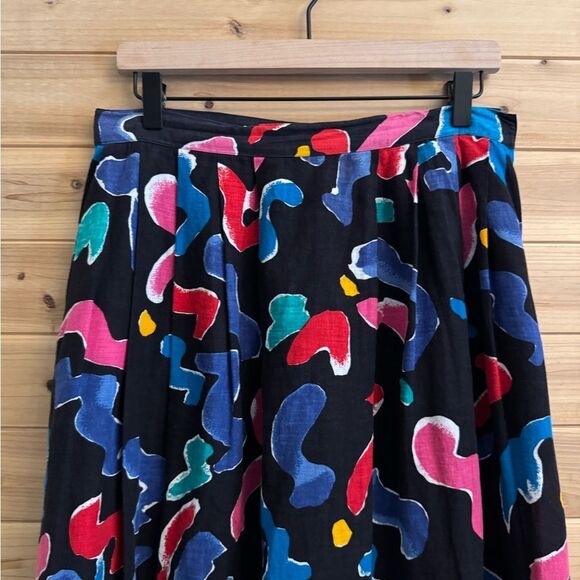 Vintage Saks Fifth Avenue Size Medium Bright Colorful Abstract Linen Blend Skirt - Picture 2 of 11